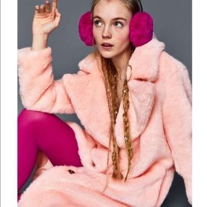 ZARA Pink Faux Fur Coat Long